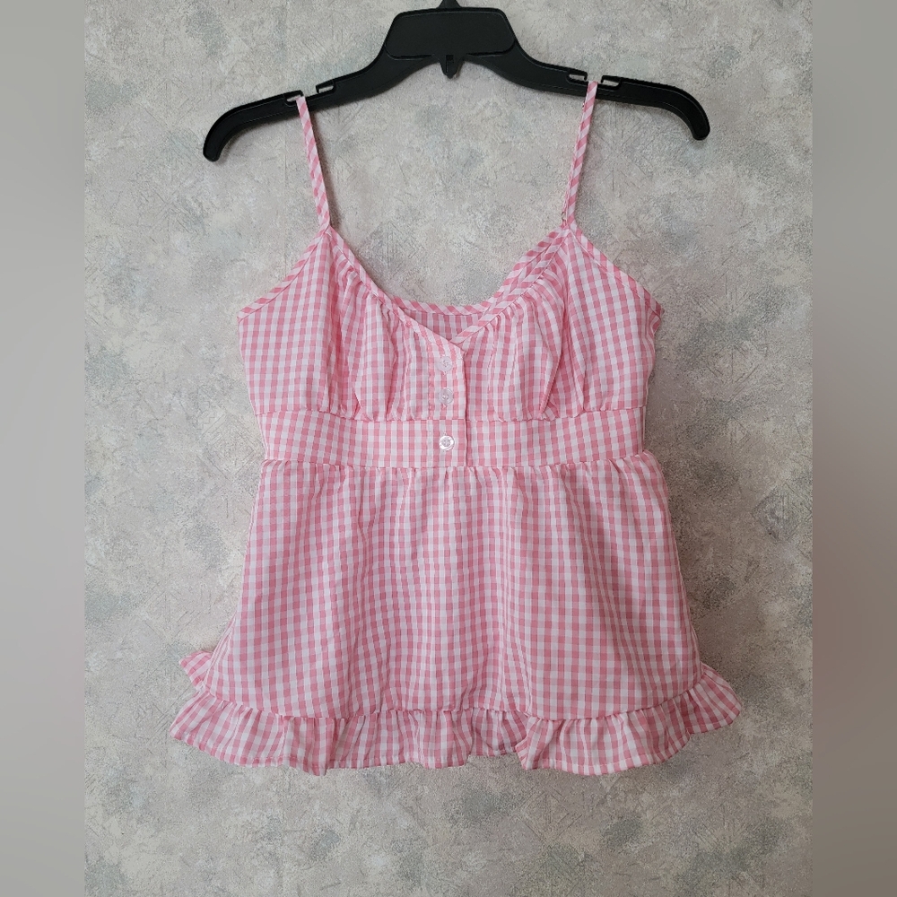 Pink Gingham Babydoll Top